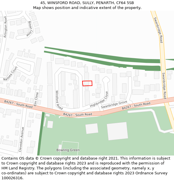 45, WINSFORD ROAD, SULLY, PENARTH, CF64 5SB: Location map and indicative extent of plot