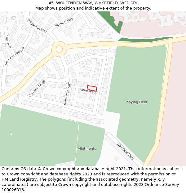 45, WOLFENDEN WAY, WAKEFIELD, WF1 3FA: Location map and indicative extent of plot