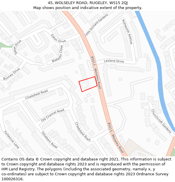 45, WOLSELEY ROAD, RUGELEY, WS15 2QJ: Location map and indicative extent of plot