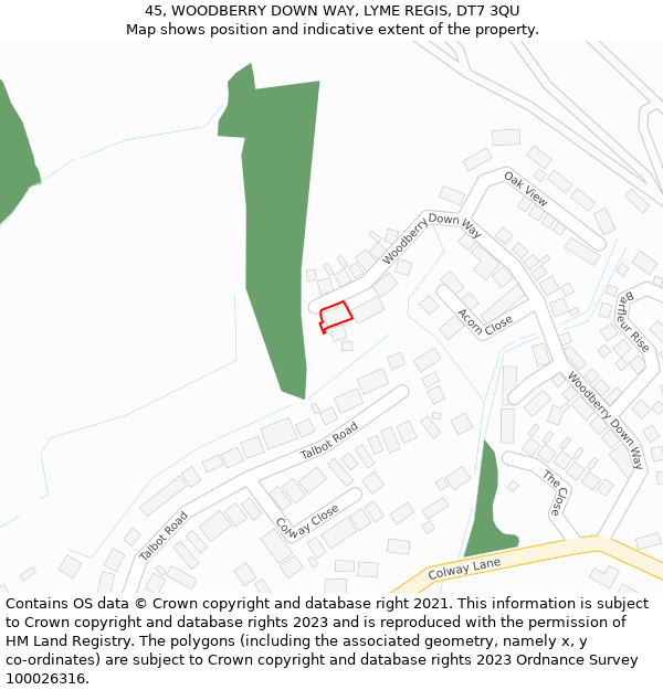 45, WOODBERRY DOWN WAY, LYME REGIS, DT7 3QU: Location map and indicative extent of plot