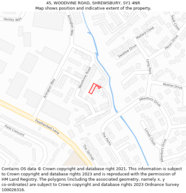 45, WOODVINE ROAD, SHREWSBURY, SY1 4NR: Location map and indicative extent of plot