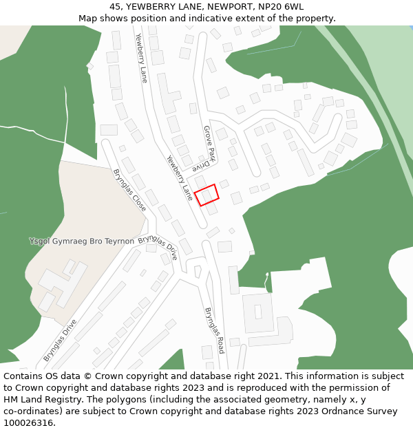 45, YEWBERRY LANE, NEWPORT, NP20 6WL: Location map and indicative extent of plot