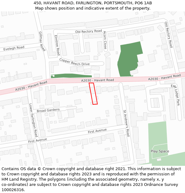 450, HAVANT ROAD, FARLINGTON, PORTSMOUTH, PO6 1AB: Location map and indicative extent of plot