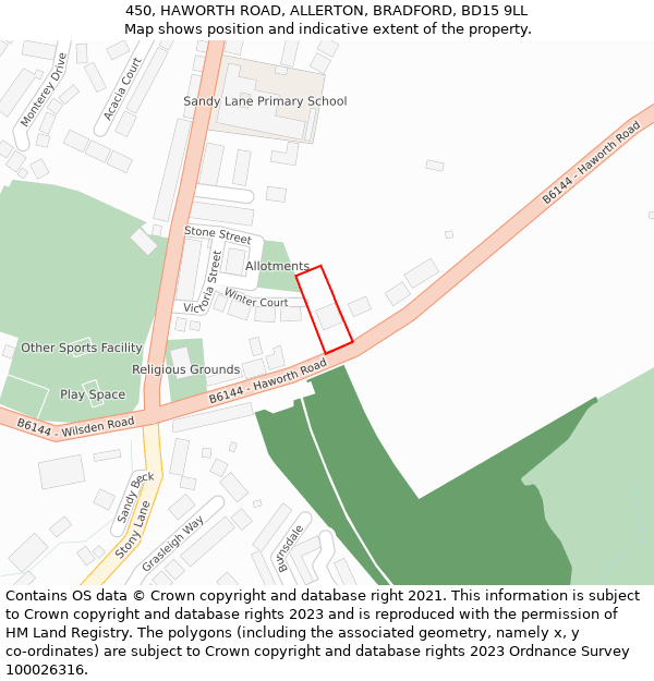 450, HAWORTH ROAD, ALLERTON, BRADFORD, BD15 9LL: Location map and indicative extent of plot
