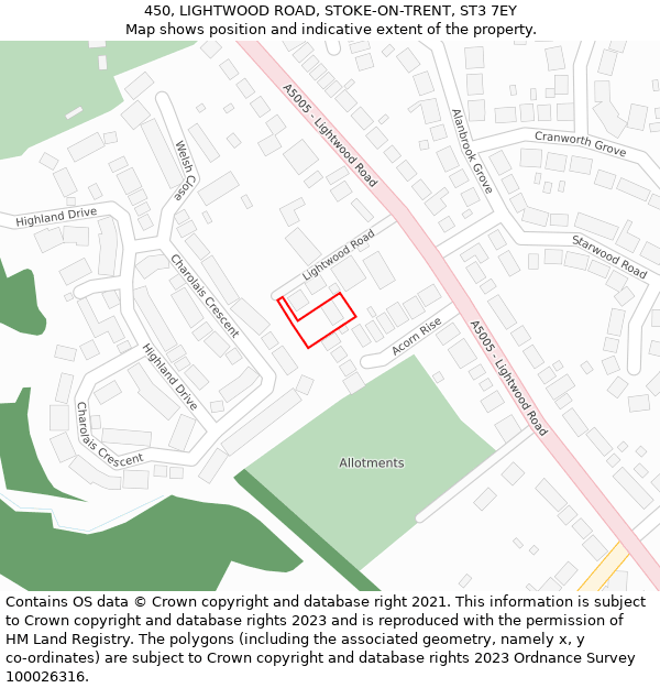 450, LIGHTWOOD ROAD, STOKE-ON-TRENT, ST3 7EY: Location map and indicative extent of plot