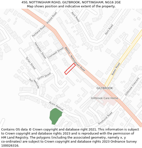 450, NOTTINGHAM ROAD, GILTBROOK, NOTTINGHAM, NG16 2GE: Location map and indicative extent of plot