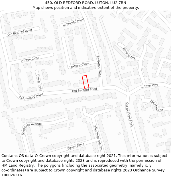 450, OLD BEDFORD ROAD, LUTON, LU2 7BN: Location map and indicative extent of plot