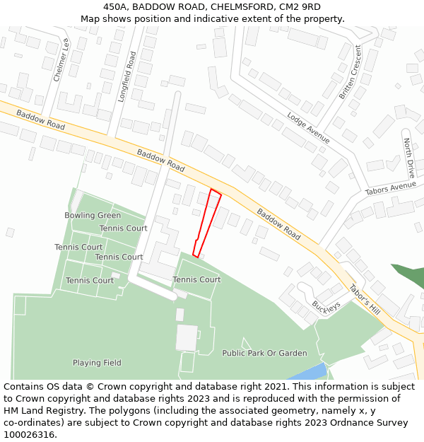 450A, BADDOW ROAD, CHELMSFORD, CM2 9RD: Location map and indicative extent of plot