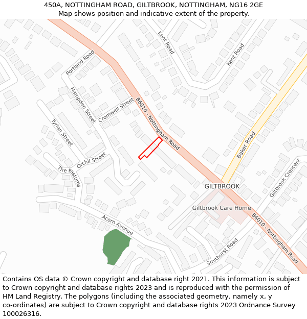 450A, NOTTINGHAM ROAD, GILTBROOK, NOTTINGHAM, NG16 2GE: Location map and indicative extent of plot