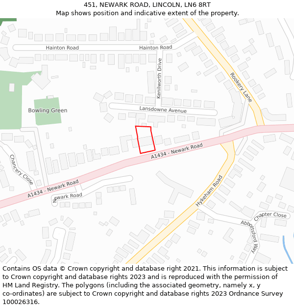 451, NEWARK ROAD, LINCOLN, LN6 8RT: Location map and indicative extent of plot