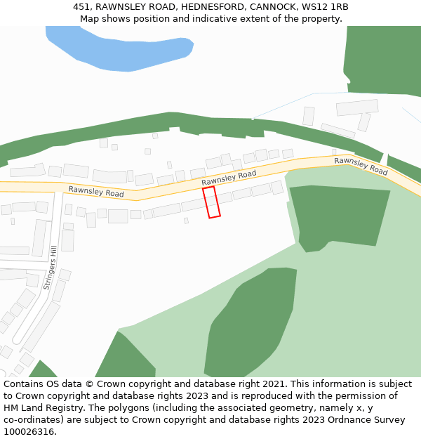 451, RAWNSLEY ROAD, HEDNESFORD, CANNOCK, WS12 1RB: Location map and indicative extent of plot