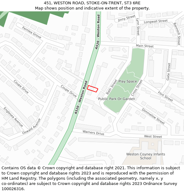 451, WESTON ROAD, STOKE-ON-TRENT, ST3 6RE: Location map and indicative extent of plot