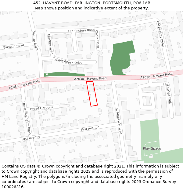 452, HAVANT ROAD, FARLINGTON, PORTSMOUTH, PO6 1AB: Location map and indicative extent of plot