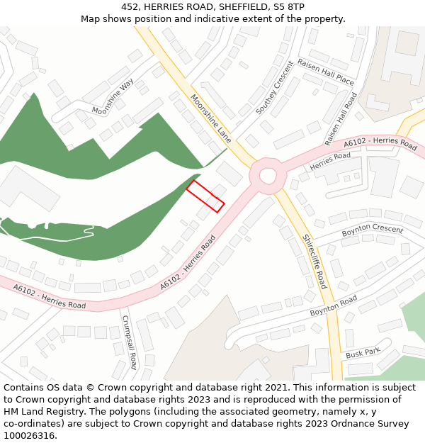 452, HERRIES ROAD, SHEFFIELD, S5 8TP: Location map and indicative extent of plot