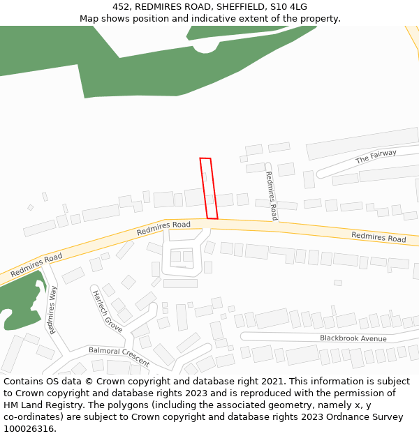 452, REDMIRES ROAD, SHEFFIELD, S10 4LG: Location map and indicative extent of plot
