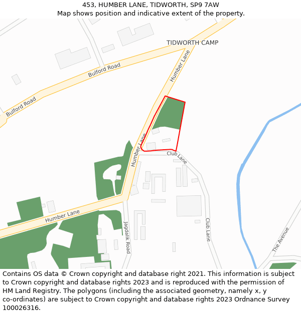 453, HUMBER LANE, TIDWORTH, SP9 7AW: Location map and indicative extent of plot