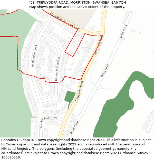 453, TREWYDDFA ROAD, MORRISTON, SWANSEA, SA6 7QH: Location map and indicative extent of plot