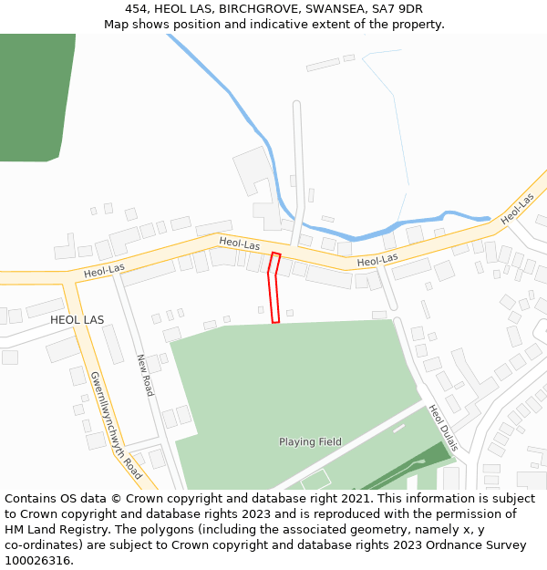 454, HEOL LAS, BIRCHGROVE, SWANSEA, SA7 9DR: Location map and indicative extent of plot