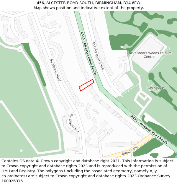 456, ALCESTER ROAD SOUTH, BIRMINGHAM, B14 6EW: Location map and indicative extent of plot