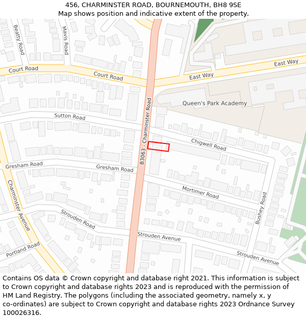 456, CHARMINSTER ROAD, BOURNEMOUTH, BH8 9SE: Location map and indicative extent of plot