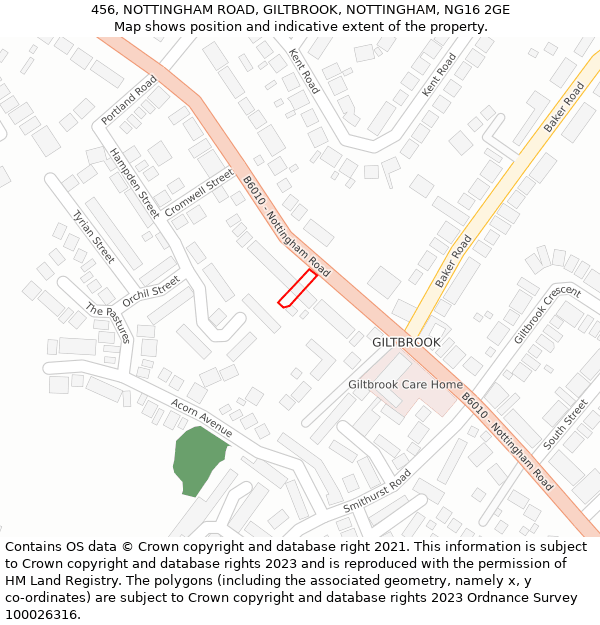 456, NOTTINGHAM ROAD, GILTBROOK, NOTTINGHAM, NG16 2GE: Location map and indicative extent of plot