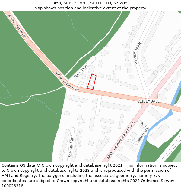 458, ABBEY LANE, SHEFFIELD, S7 2QY: Location map and indicative extent of plot