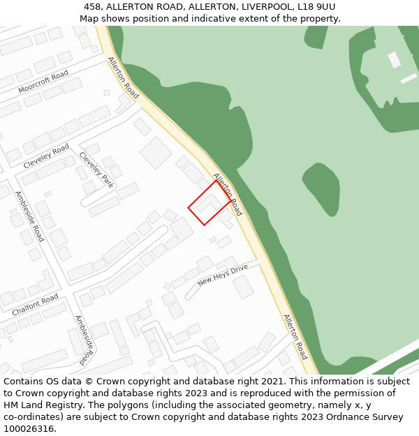 458, ALLERTON ROAD, ALLERTON, LIVERPOOL, L18 9UU: Location map and indicative extent of plot