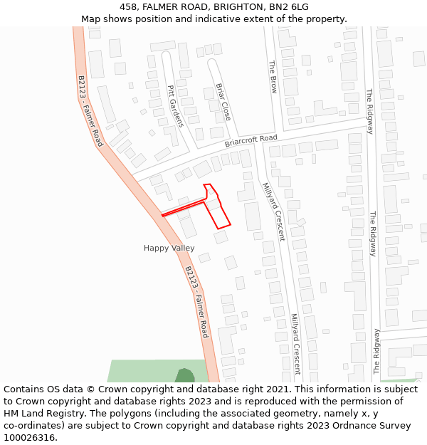458, FALMER ROAD, BRIGHTON, BN2 6LG: Location map and indicative extent of plot