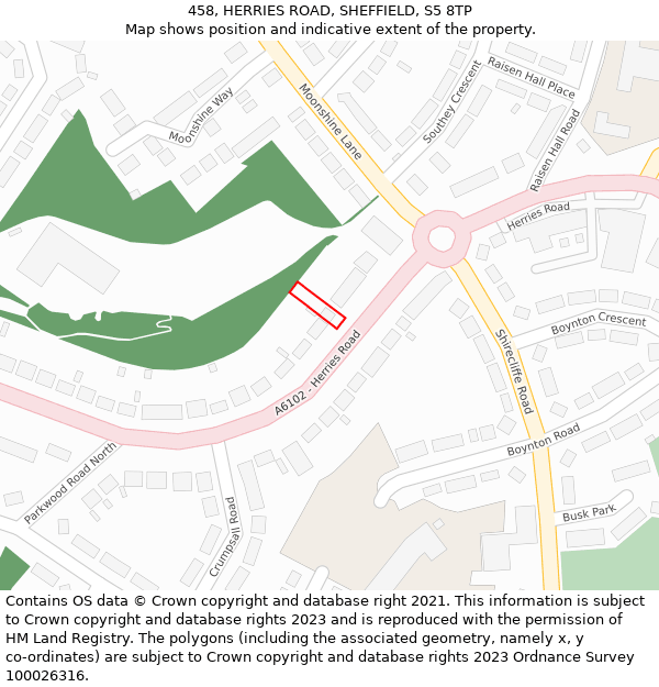 458, HERRIES ROAD, SHEFFIELD, S5 8TP: Location map and indicative extent of plot