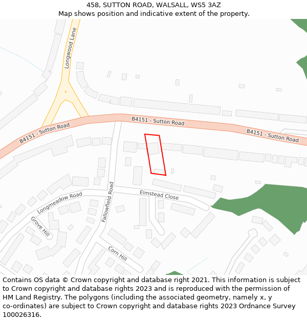 458, SUTTON ROAD, WALSALL, WS5 3AZ: Location map and indicative extent of plot