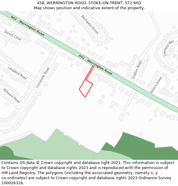 458, WERRINGTON ROAD, STOKE-ON-TRENT, ST2 9AD: Location map and indicative extent of plot