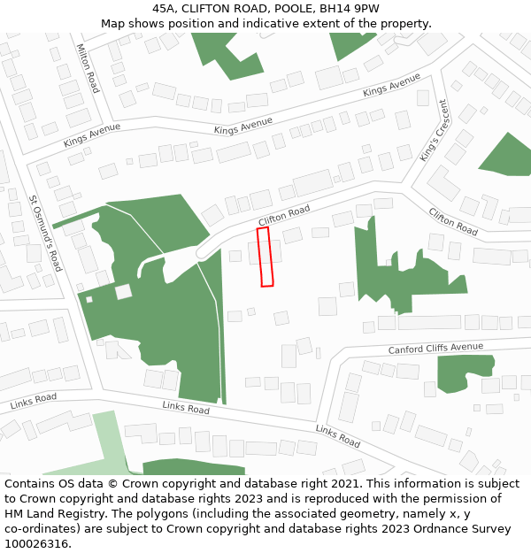 45A, CLIFTON ROAD, POOLE, BH14 9PW: Location map and indicative extent of plot