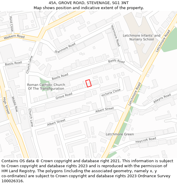 45A, GROVE ROAD, STEVENAGE, SG1 3NT: Location map and indicative extent of plot