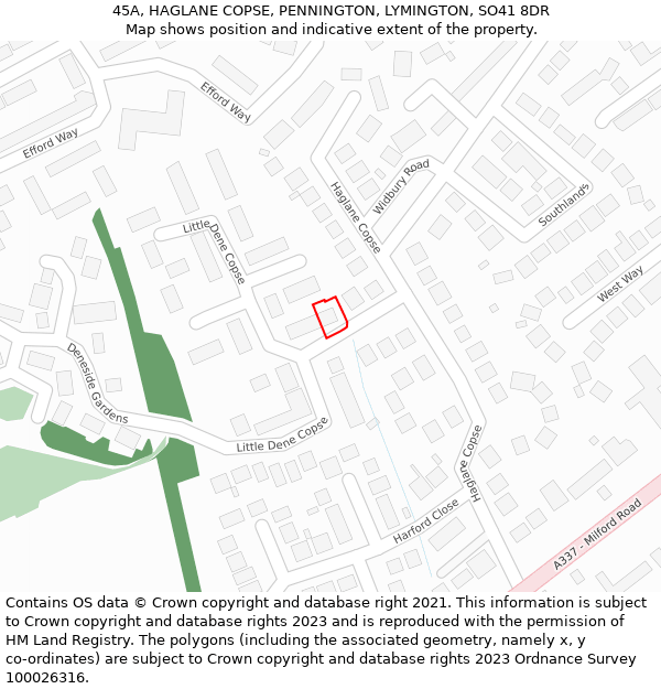 45A, HAGLANE COPSE, PENNINGTON, LYMINGTON, SO41 8DR: Location map and indicative extent of plot