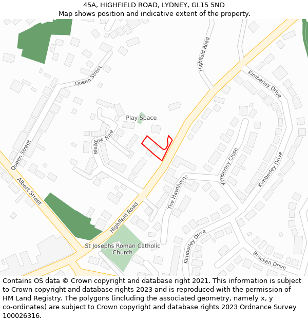 45A, HIGHFIELD ROAD, LYDNEY, GL15 5ND: Location map and indicative extent of plot