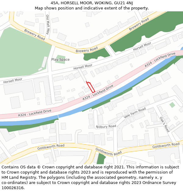45A, HORSELL MOOR, WOKING, GU21 4NJ: Location map and indicative extent of plot