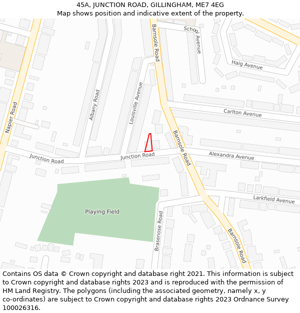 45A, JUNCTION ROAD, GILLINGHAM, ME7 4EG: Location map and indicative extent of plot