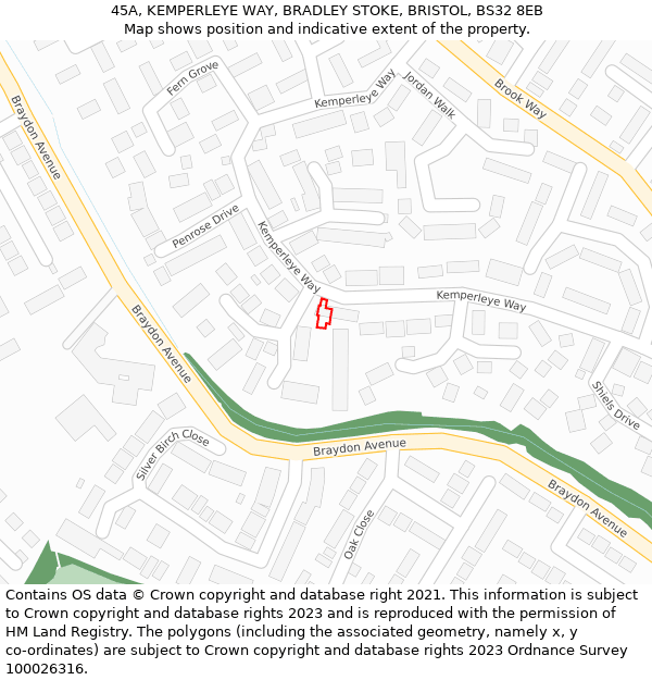 45A, KEMPERLEYE WAY, BRADLEY STOKE, BRISTOL, BS32 8EB: Location map and indicative extent of plot