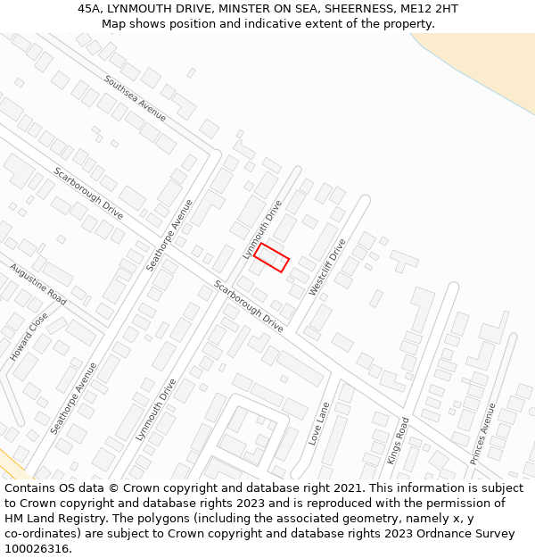 45A, LYNMOUTH DRIVE, MINSTER ON SEA, SHEERNESS, ME12 2HT: Location map and indicative extent of plot