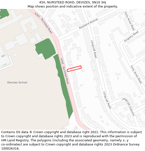 45A, NURSTEED ROAD, DEVIZES, SN10 3AJ: Location map and indicative extent of plot