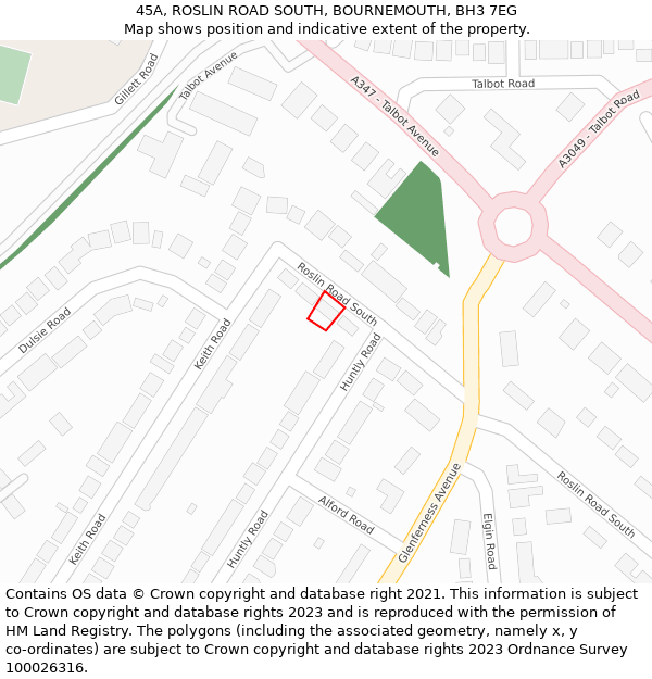 45A, ROSLIN ROAD SOUTH, BOURNEMOUTH, BH3 7EG: Location map and indicative extent of plot