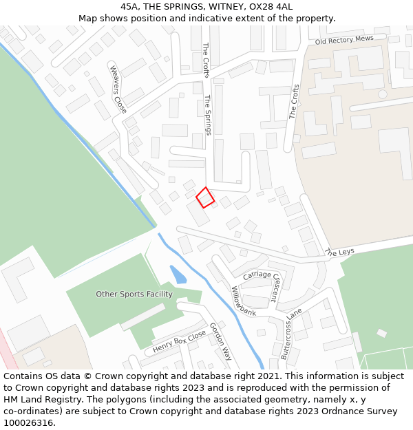 45A, THE SPRINGS, WITNEY, OX28 4AL: Location map and indicative extent of plot