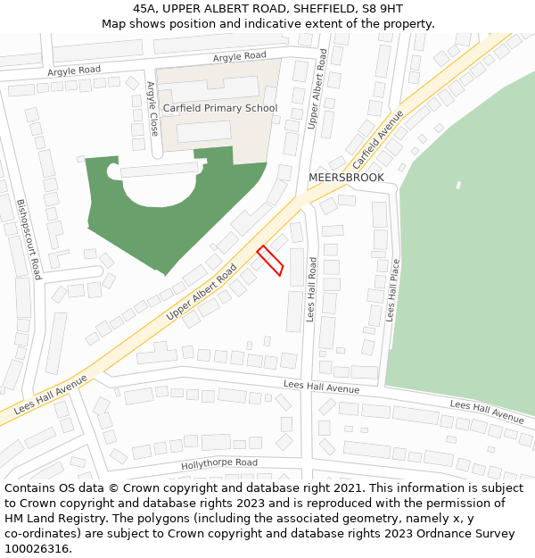 45A, UPPER ALBERT ROAD, SHEFFIELD, S8 9HT: Location map and indicative extent of plot