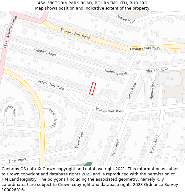 45A, VICTORIA PARK ROAD, BOURNEMOUTH, BH9 2RD: Location map and indicative extent of plot