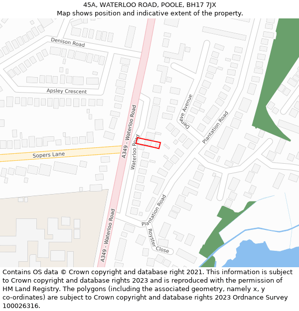 45A, WATERLOO ROAD, POOLE, BH17 7JX: Location map and indicative extent of plot