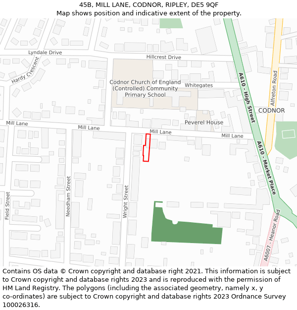 45B, MILL LANE, CODNOR, RIPLEY, DE5 9QF: Location map and indicative extent of plot