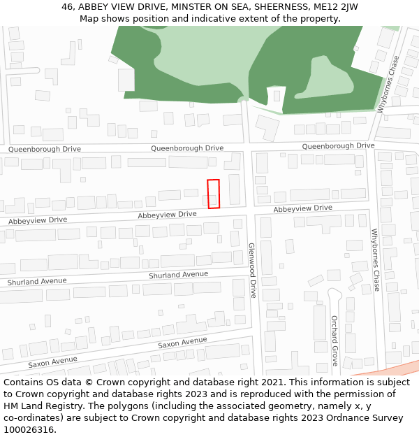 46, ABBEY VIEW DRIVE, MINSTER ON SEA, SHEERNESS, ME12 2JW: Location map and indicative extent of plot