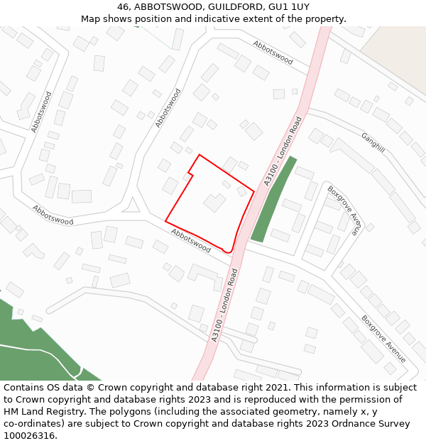 46, ABBOTSWOOD, GUILDFORD, GU1 1UY: Location map and indicative extent of plot