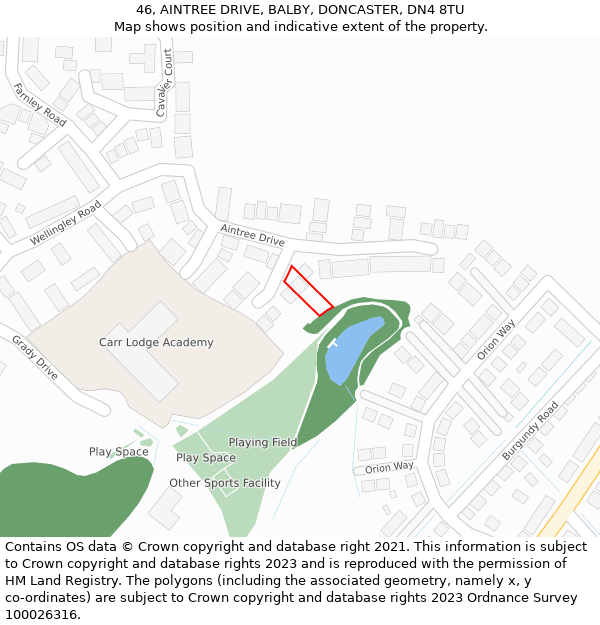 46, AINTREE DRIVE, BALBY, DONCASTER, DN4 8TU: Location map and indicative extent of plot