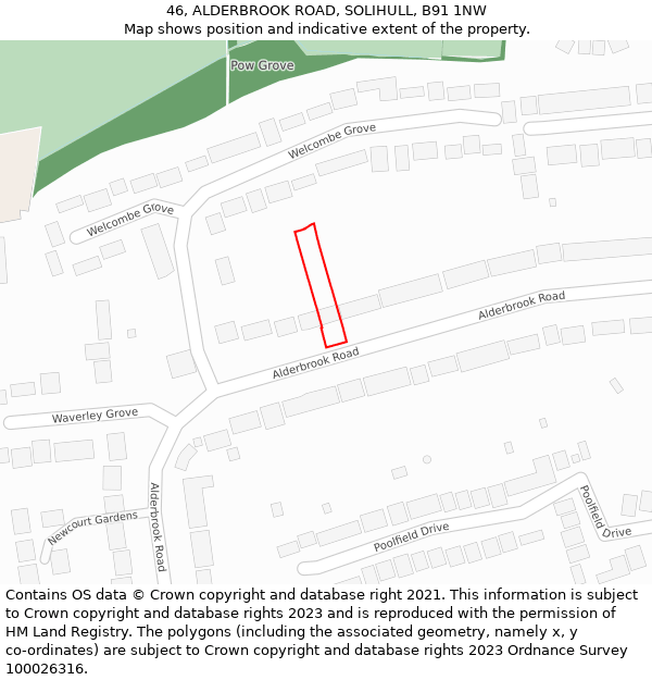 46, ALDERBROOK ROAD, SOLIHULL, B91 1NW: Location map and indicative extent of plot